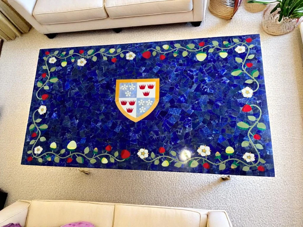Marble Top Rectangular Dining Table - Lapis Lazuli Inlay Stone 